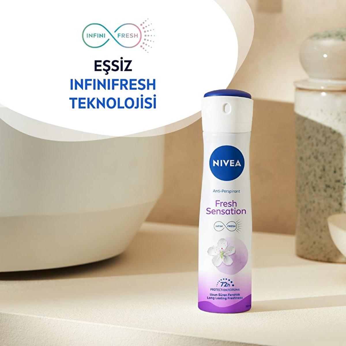 NIVEA Fresh Sensation Deodorant Spray for Women - Long-Lasting Anti-Perspirant Protection, 72-Hour Freshness, Dermatologically Tested, Alcohol-Free NIVEA Fresh Sensation Deodorant Spray - 72hr Protection NIVEA Fresh Sensation Deodorant Spray, Long-lasting deodorant for women, Anti-perspirant deodorant spray, Dermatologically tested deodorant, Alcohol-free deodorant spray, Women&#39;s personal care, Deodorant for sensitive skin, Long-lasting freshness, Anti-perspirant protection, NIVEA INFINIFRESH formula