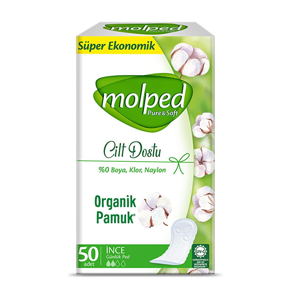 molped pure soft daily pad package, interior of molped pure soft daily pad, application of molped daily pad Molped Pure & Soft Daily Pad - Gentle, Breathable Protection for Women | 50 Count Molped Pure & Soft Daily Pad - 50 Count daily-pads, molped, women-care, breathable-pads, cotton-pads, pH-balanced, personal-care, soft-pads, disposable-pads, ai-generated