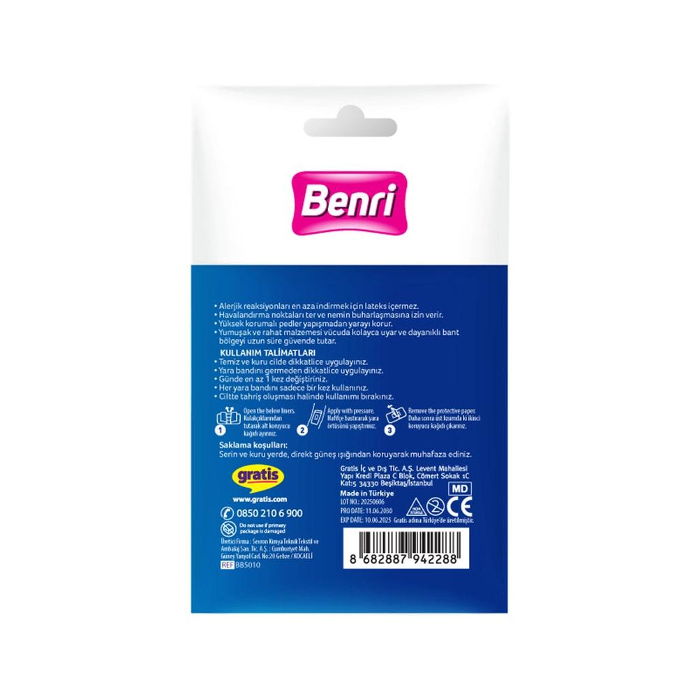 Benri Waterproof Adhesive Bandages for Wound Protection 10-Pack