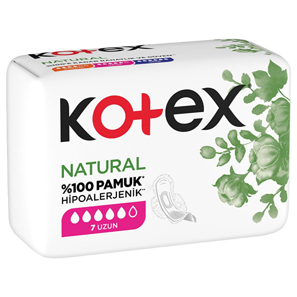 Kotex Natural Ultra Single Uzun Hijyenik Ped 7'li - Hypoallergenic Sanitary Pads for Women, Chemical-Free - Hygiene Products