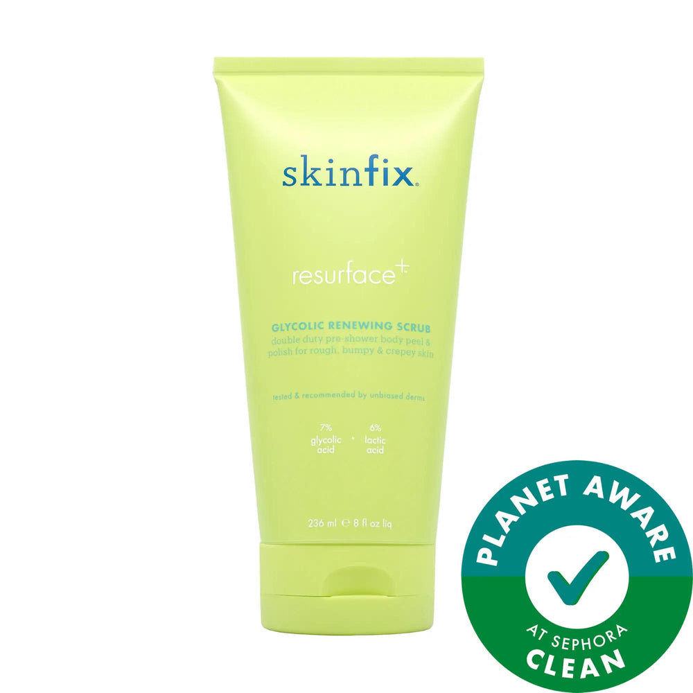 Resurface+ Glycolic Lactic Acid Body Scrub: Renew, Brighten & Smooth Rough, Bumpy Skin | Vegan & Cruelty-Free Exfoliating AHA BHA Body Peel Resurface+ Glycolic Body Scrub: Smooth & Brighten Skin glycolic acid body scrub, lactic acid body scrub, AHA BHA body scrub, exfoliating body scrub, body scrub for keratosis pilaris, vegan body scrub, cruelty free body scrub, rough skin body scrub, dry skin body scrub, KP body scrub, body scrub, exfoliant, AHA, BHA, glycolic acid, lactic acid, willow bark extract, chemi