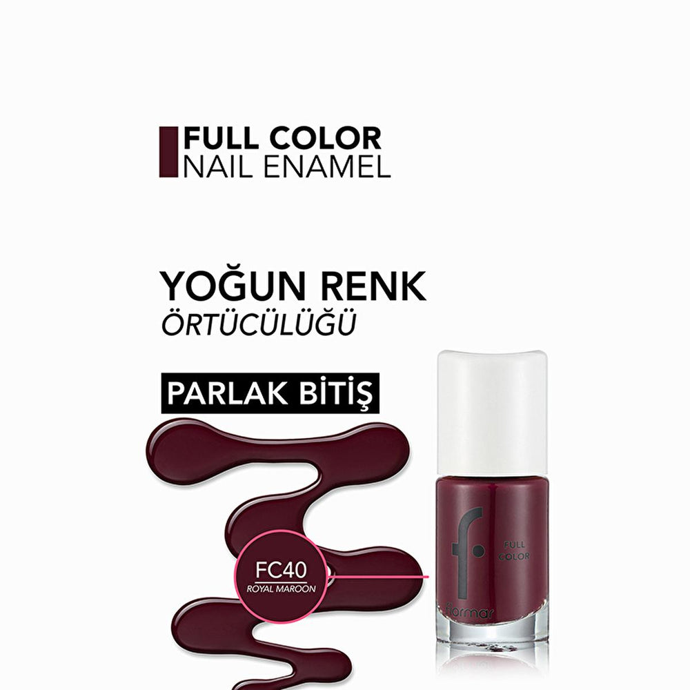 Flormar Full Color Ekstra Yoğun Pigmentli Oje - Royal Maroon - High Pigmentation Nail Polish - view 3