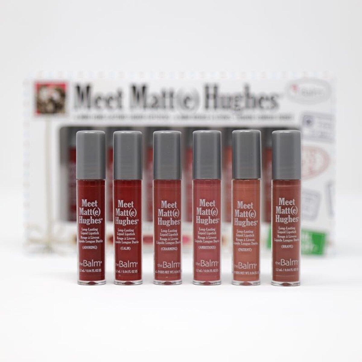 thebalm meet matte hughes 6 piece lipstick set, variety of colors in thebalm lipstick set, thebalm lipstick applicator and mini sizes theBalm Meet Matte Hughes - 6 Piece Nude Liquid Lipstick Set for Makeup Enthusiasts and Teenagers theBalm Meet Matte Hughes Lipstick Set thebalm, liquid-lipstick, makeup-set, nude-lipsticks, teen-makeup, lipstick-gift, makeup-enthusiast, purse-size-lipsticks, long-lasting-lipstick, ai-generated