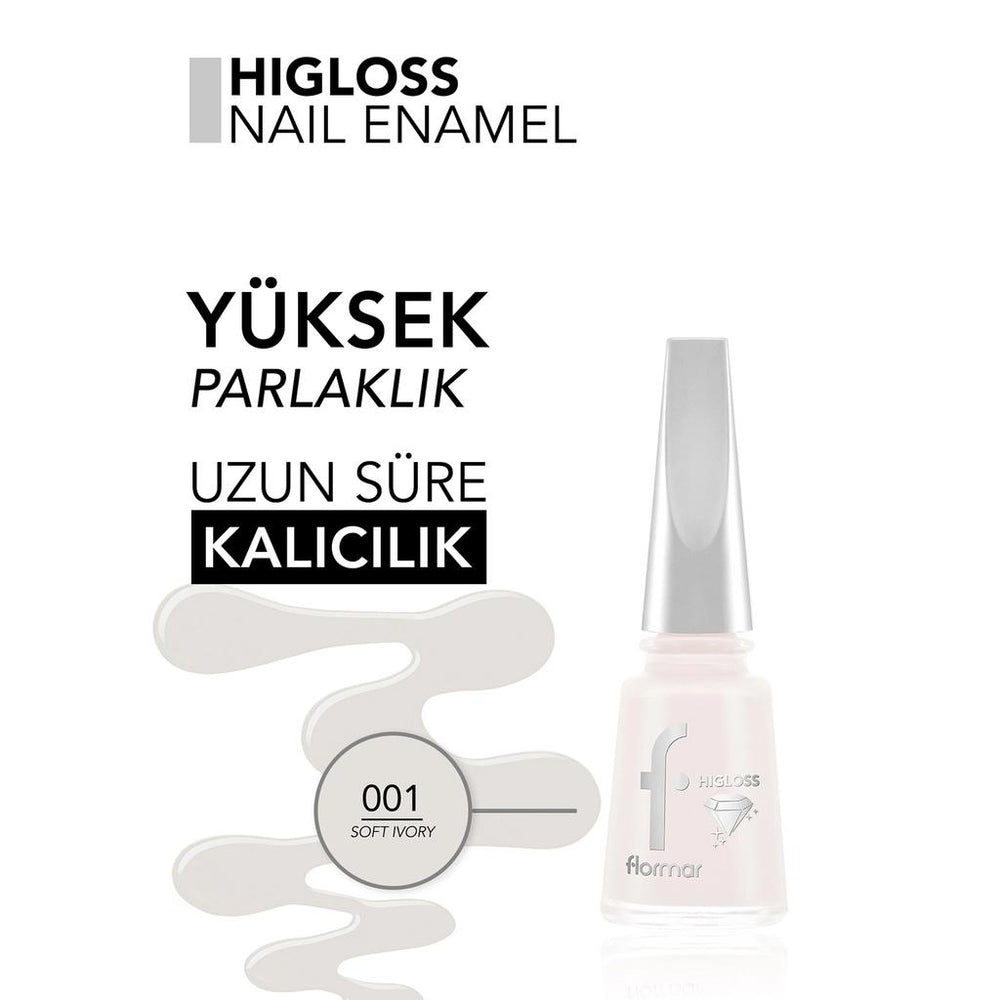 Flormar Higloss Long-Wear Gel-Look Nail Polish 001 Soft Ivory