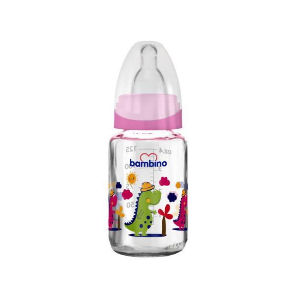 bambino glass bottle dinosaur design 125ml, pink glass baby bottle with dinosaur pattern Bambino Glass Bottle - Dinosaur Design | 125ml Bambino Glass Bottle - Dinosaur Design | 125ml bambino, glass-bottle, dinosaur-design, baby-products, infant-feeding, newborn, safe-material, 125ml, parenting, ai-generated