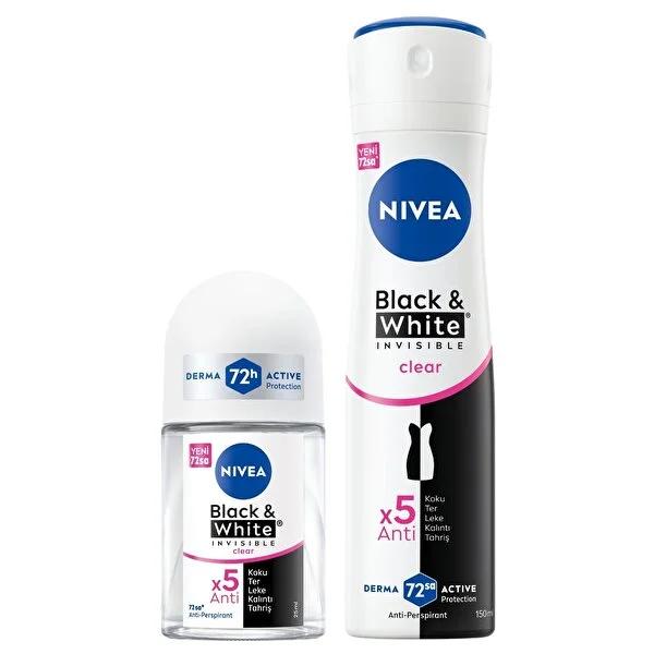 NIVEA Women's Anti-perspirant Deodorant Black&White Invisible Clear 150ml + Mini Roll-on 25ml - Long-lasting, Dermatologically Tested NIVEA Women's Deodorant - 72hr Protection Women's Deodorant, Anti-perspirant Deodorant, NIVEA Black&White Invisible Clear, Long-lasting Deodorant, Dermatologically Tested Deodorant, Alcohol-free Deodorant, Women's Personal Care, Freshness for Women, Anti-perspirant Protection, Sweat Protection, Body Odor Protection, Sensitive Skin Care