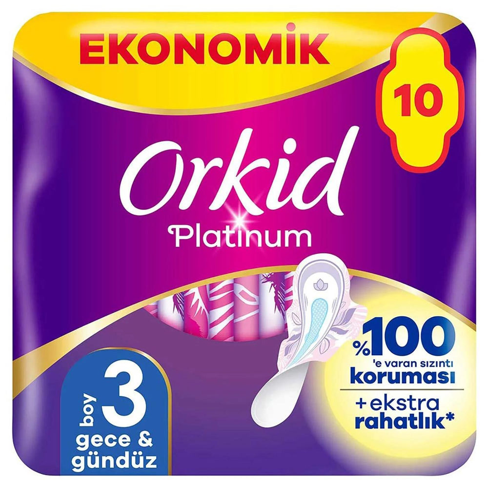 Orkid Platinum Night Sanitary Pads with Wings 10 Count