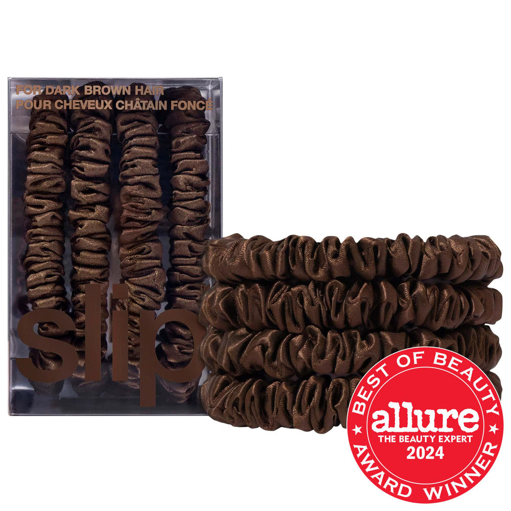 Slip Slipsilk Silk Skinny Scrunchies - 4 Pack, Anti-Crease Mulberry Silk Hair Ties for All Hair Types Slipsilk Silk Scrunchies - Anti-Crease Hair Ties silk scrunchies, hair care accessories, anti-crease hair ties, premium hair accessories, mulberry silk hair scrunchies, hair ties, hair scrunchies, Slip products, hair care, beauty accessories, Allure Best of Beauty, hair health, gentle hair ties, durable hair accessories