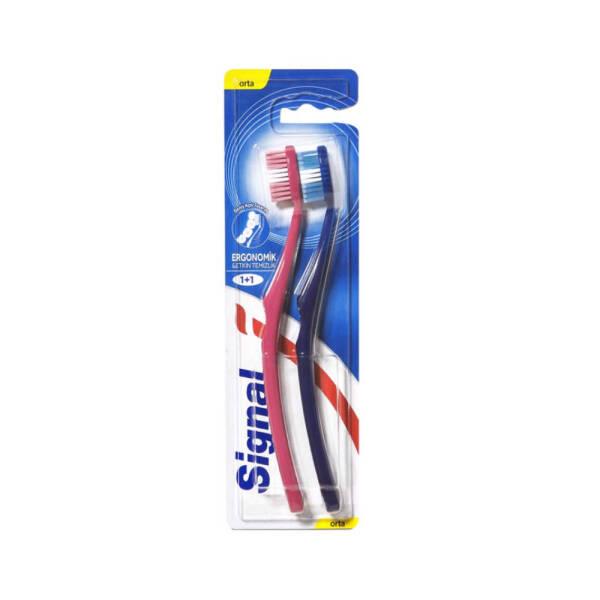 Signal Ergonomic Toothbrush Medium - Buy One Get One Free, Comfortable Grip for Effective Oral Hygiene - Toothpaste