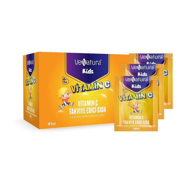 VeNatura Kids Vitamin C Supplement - 500mg, 30 Sachets for Immune Support - Vitamin & Supplement