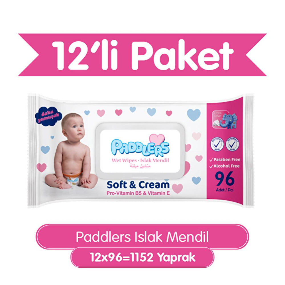 Paddlers Baby Wet Wipes - Soft, Gentle, and Convenient Hygiene Solution for Infants (96 x 12 Pack) - Baby Care