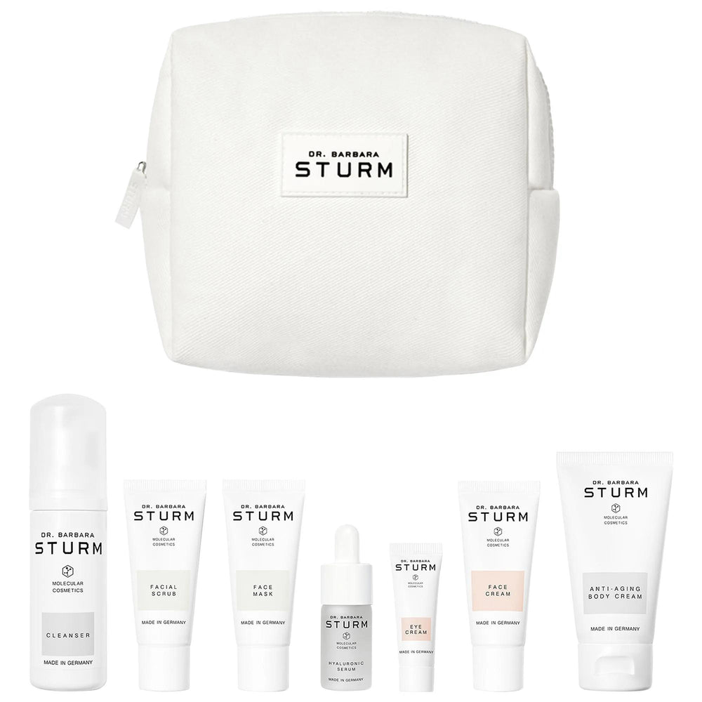 Dr. Barbara Sturm Discovery Kit: Comprehensive Anti-Aging, Hydrating Skincare Routine | Travel-Friendly, Cruelty-Free, For All Skin Types Dr. Barbara Sturm Skincare Kit: Anti-Aging + Hydration skincare kit, anti-aging skincare, hydrating skincare routine, travel size skincare, cruelty-free skincare, skincare for dry skin, skincare for combination skin, hyaluronic acid serum, vitamin e skin cream, Dr. Barbara Sturm, skincare, beauty, travel skincare, gift set, fine lines, wrinkles, dryness, hydration, radian
