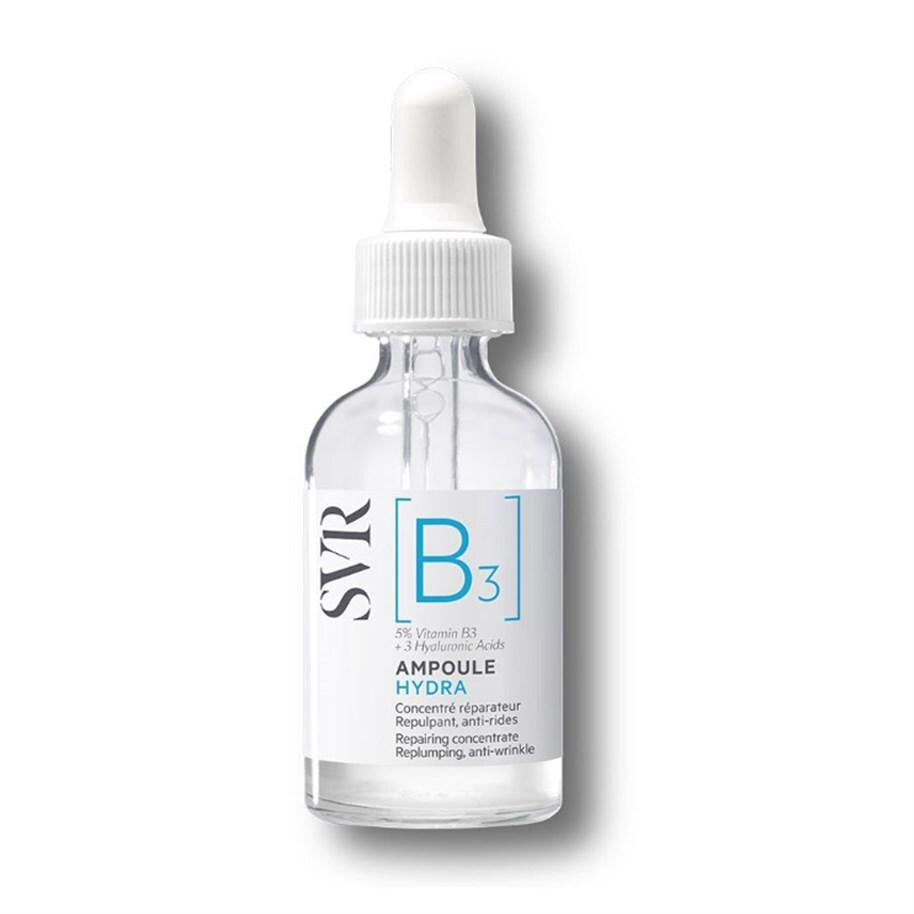 svr b3 ampoule hydra serum bottle, application of svr b3 serum on skin, close up of svr b3 serum texture SVR B3 Ampoule Hydra Serum - Hydrating Facial Serum | 30 ml SVR B3 Ampoule Hydra Serum - Hydrating Facial Serum hydrating-serum, svr, b3-serum, hyaluronic-acid, niacinamide, dry-skin, anti-aging, skin-care, face-serum, ai-generated