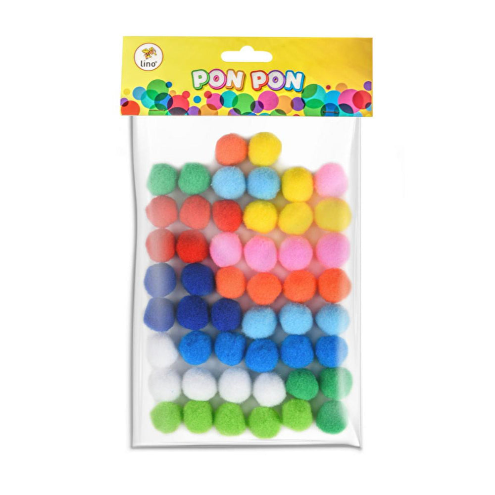 Lino Ponpon Craft Ponpon 20 mm - 50 Pieces, Colorful Ponpons for Kids' Art Supplies & DIY Decorations