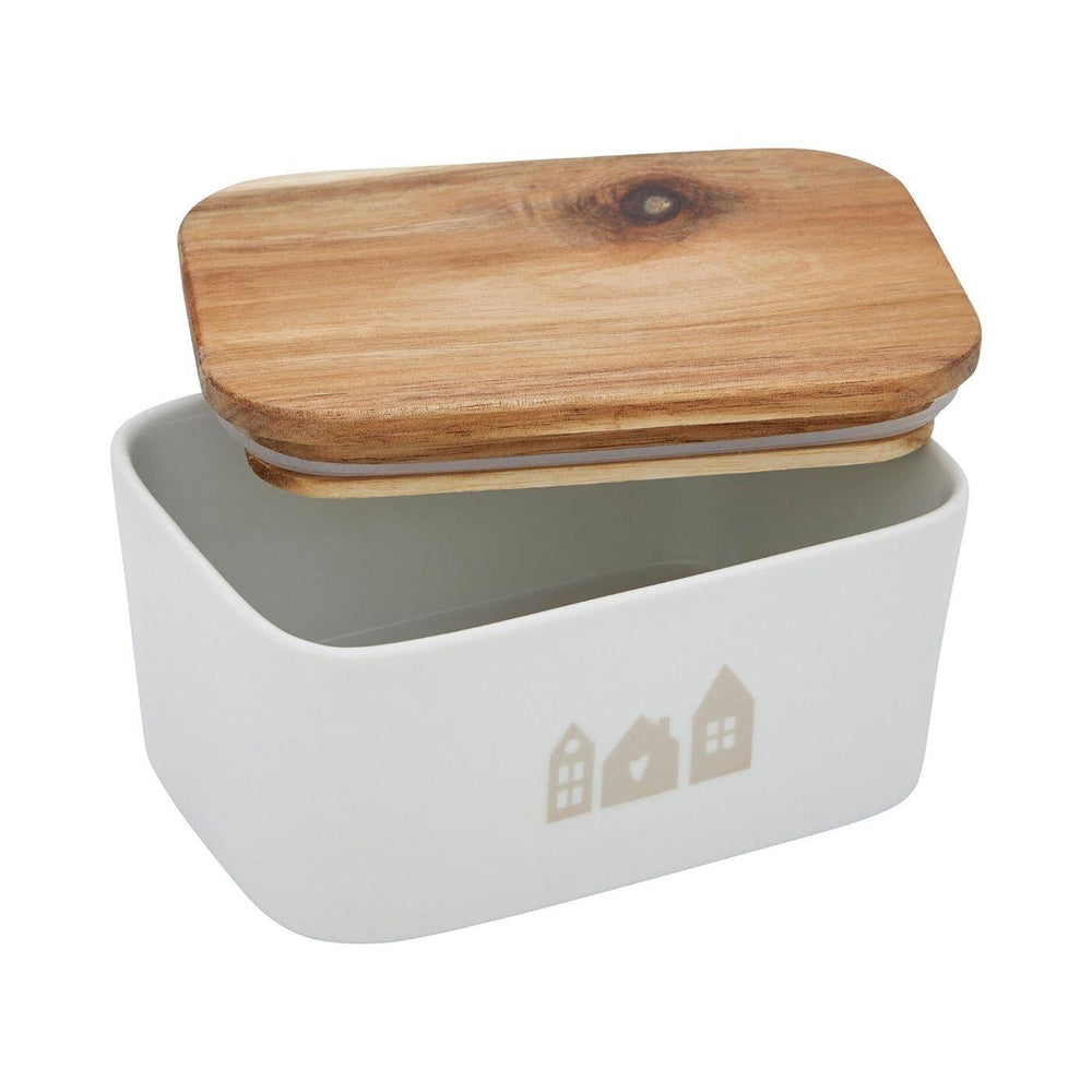 Ideenwelt Butter Dish Ceramic Acacia Lid