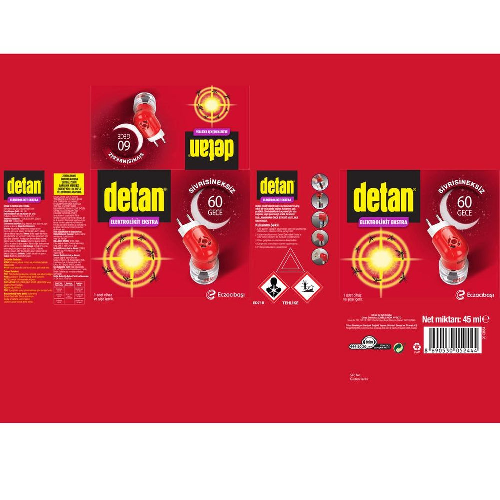 Detan Mosquito Repellent 60 Night Liquid Refill & Device 45 ml