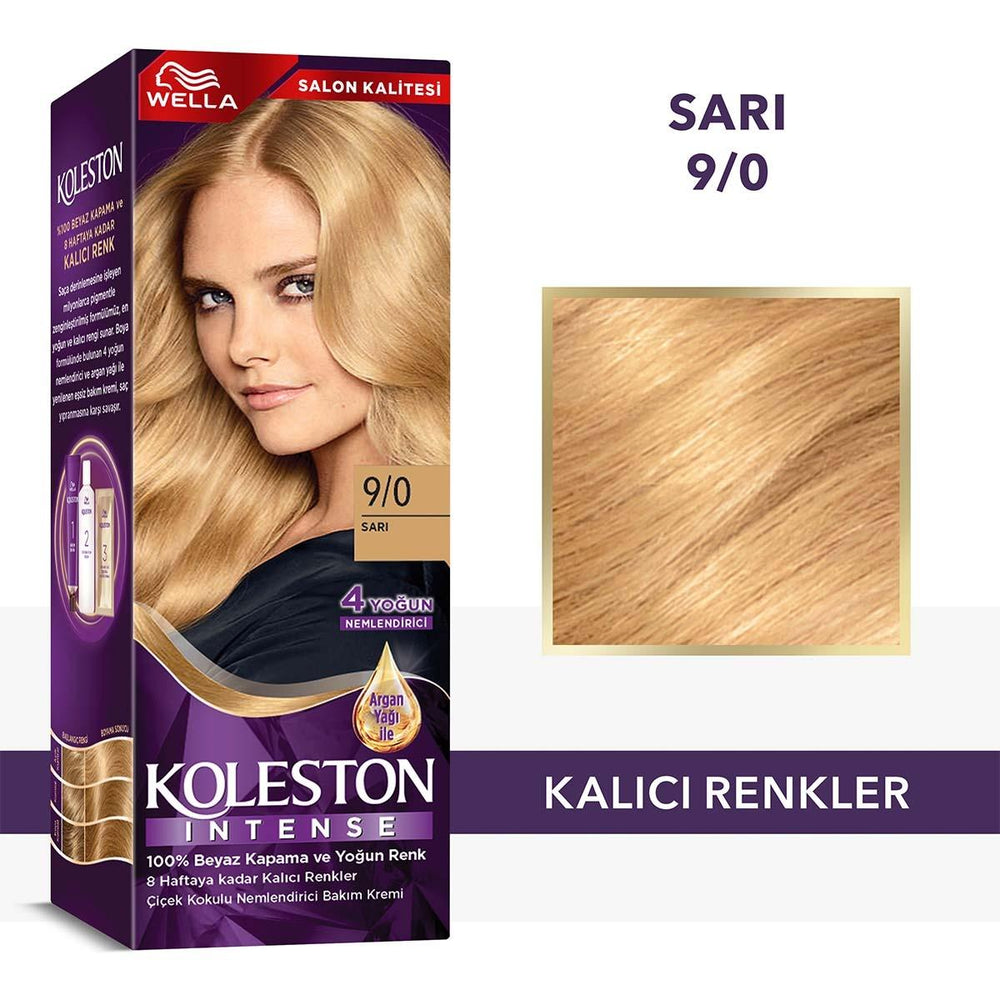 Wella Koleston Intense 9/0 Sarı: Permanent Hair Dye for 100% Gray Coverage & Lasting Intense Color Wella Koleston Hair Dye: 100% Gray Coverage, Intense Color hair dye, hair color, permanent hair color, gray coverage hair dye, long lasting hair color, intense hair color, ammonia hair dye, at home hair color, sarı saç boyası, wella koleston, gray coverage, long-lasting color, intense color, hair coloring, Argan Oil, conditioning cream, user-friendly, vibrant color, youthful appearance, salon-quality, at-home 
