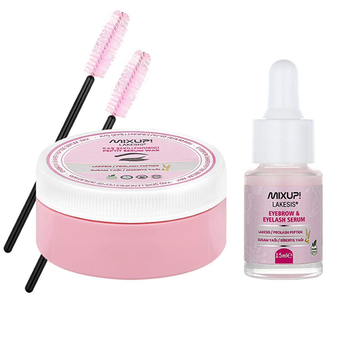 Mixup! Lakesis Eyebrow and Eyelash Serum Set - Strengthens, Nourishes, and Shapes Brows and Lashes Mixup! Lakesis Eyebrow & Eyelash Serum Set eyebrow serum, eyelash serum, peptit serum, Lakesis, natural beauty products, organic cosmetics, brow growth serum, lash growth serum, nourishing oils, Sesame Oil, Rosemary Oil, strengthening serum, shaping wax, beauty care, cosmetic set, brow care, lash care