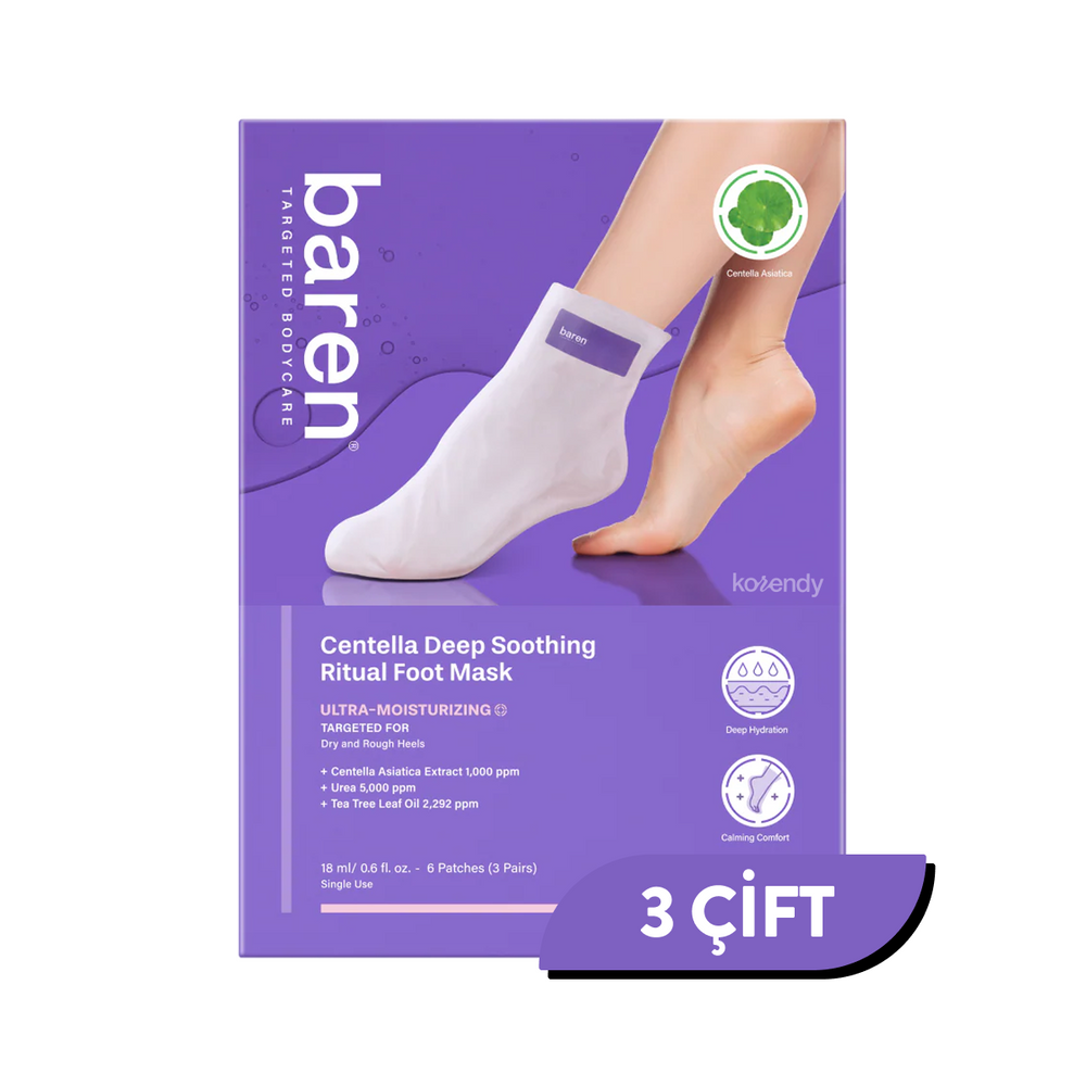 Baren Centella Deep Soothing Ritual Foot Mask with Urea, 3 Pairs