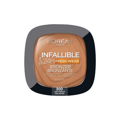 loreal paris 24h fresh wear matte bronzer in light medium, loreal paris bronzer swatch, matte bronzer application with brush Loreal Paris Infaillible 24H Fresh Wear Matte Bronzer - 300 Light Medium Loreal Paris Matte Bronzer 24H - Light Medium loreal-paris, matte-bronzer, 24h-wear, light-medium, makeup, women, bronzer, beauty-products, cosmetics, ai-generated