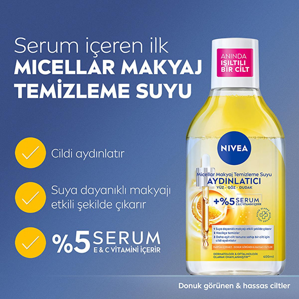 Nivea Micellar Makeup Cleansing Water with 5% Serum - Gentle, Brightening, and Hydrating Makeup Remover for - Makeup Remover