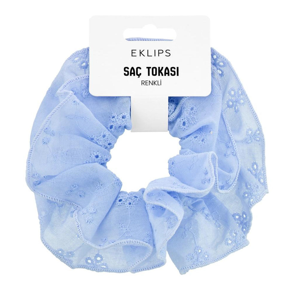 Eklips Blue Fabric Hair Scrunchie Soft Grip Elastic 1 Count