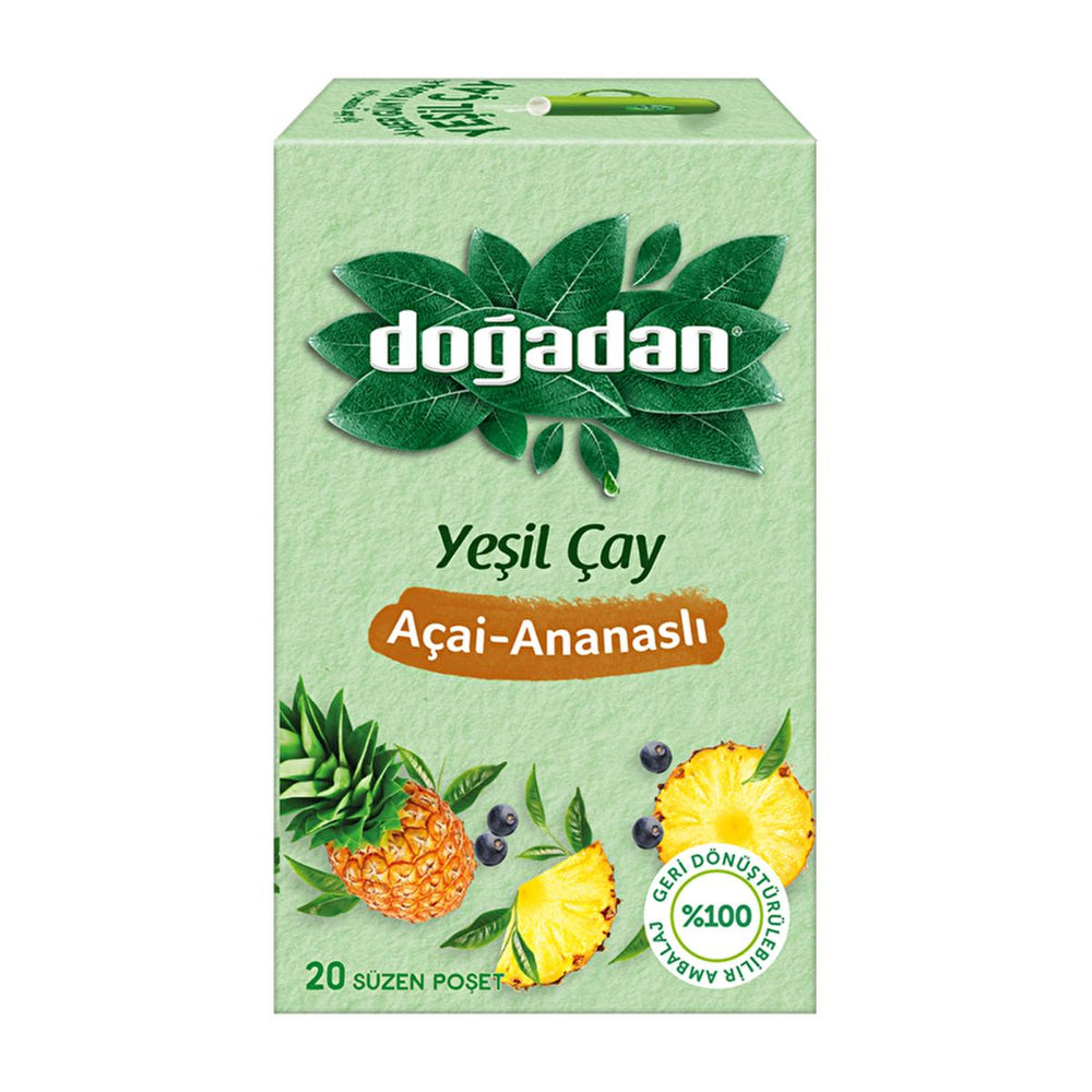 Doğadan Green Tea with Açai and Ananas Flavor - Antioxidant Rich, Stevia Sweetened Herbal Tea - Food & Candy