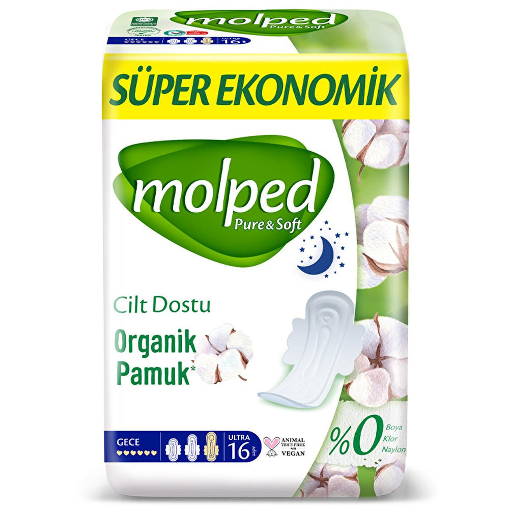 Molped Organic Cotton Sanitary Pads - Hypoallergenic, Eco-Friendly & Vegan Menstrual Products for Women - Hygiene Products