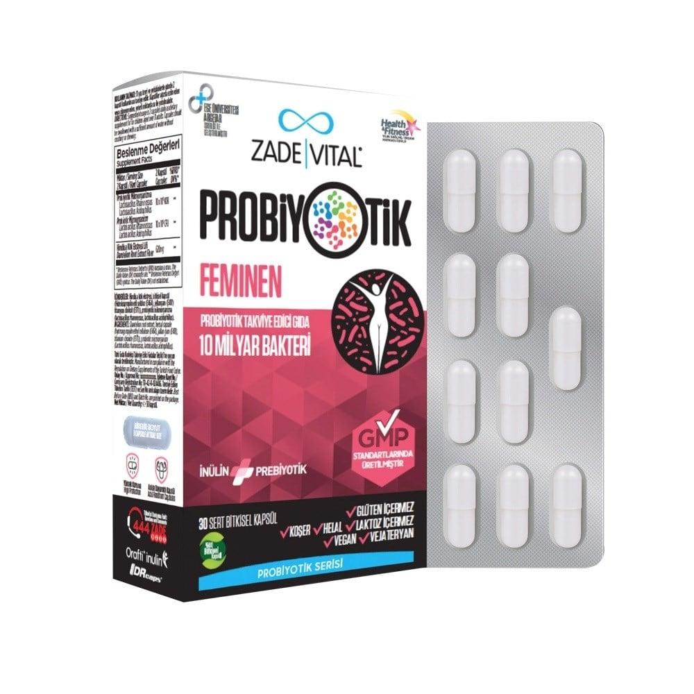 Zade Vital Probiotics Feminen 30 Capsules - Vegan, Gluten-Free Probiotic Supplement for Women's Health Zade Vital Probiotics Feminen - Vegan Probiotic for Women probiotic supplement, feminine health, gluten-free, lactose-free, vegan probiotics, vegetarian probiotics, kosher probiotics, halal probiotics, chicory root extract, women's health, digestive health, vaginal health, gut health