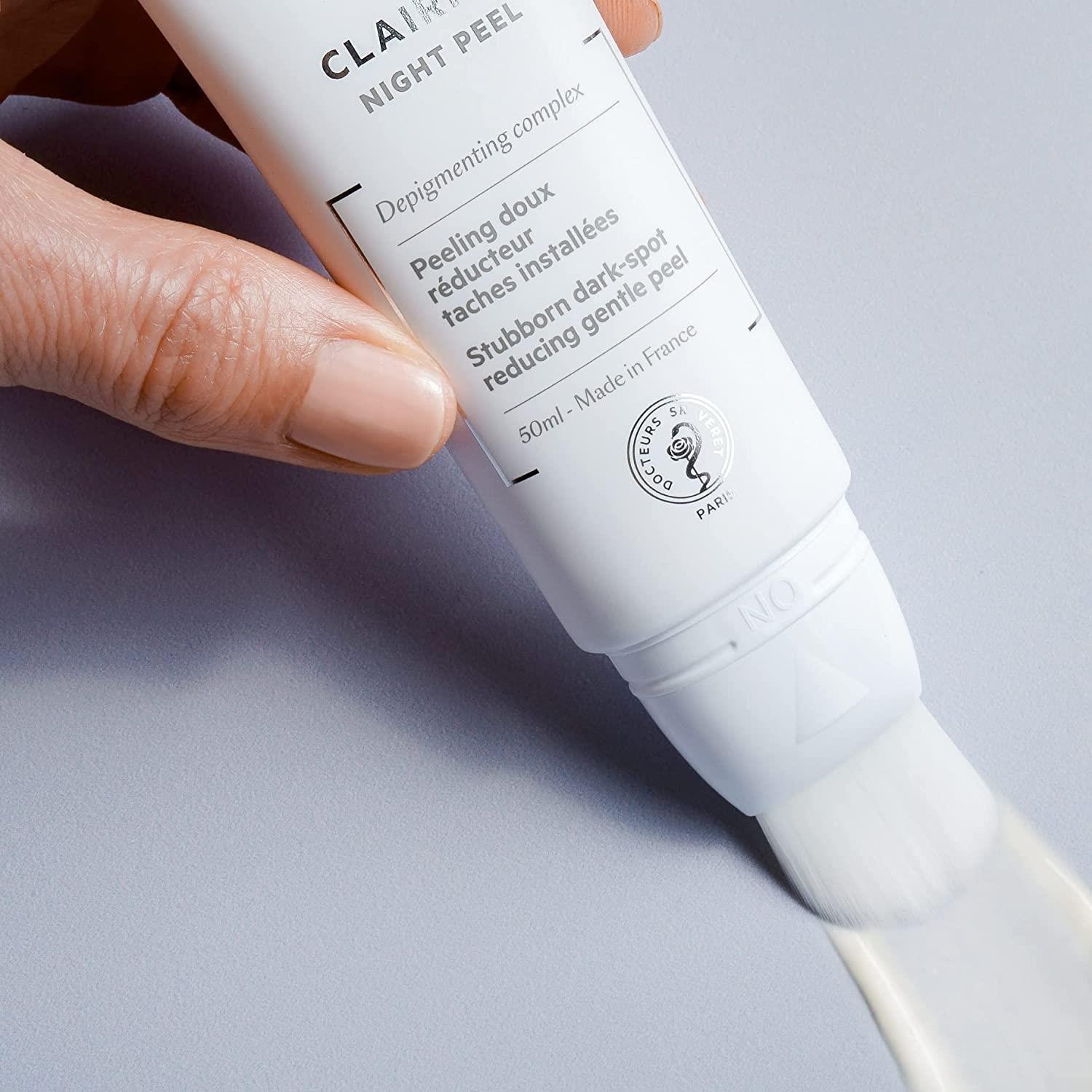 svr clairial night peel packaging, application of svr clairial night peel, ingredients of svr clairial night peel SVR Clairial Night Peel - Brown Spot Treatment | 50ml SVR Clairial Night Peel - Even Skin Tone svr, night-peel, brown-spot-treatment, skincare, even-skin-tone, anti-aging, niacinamide, cidric-acid, ai-generated, women