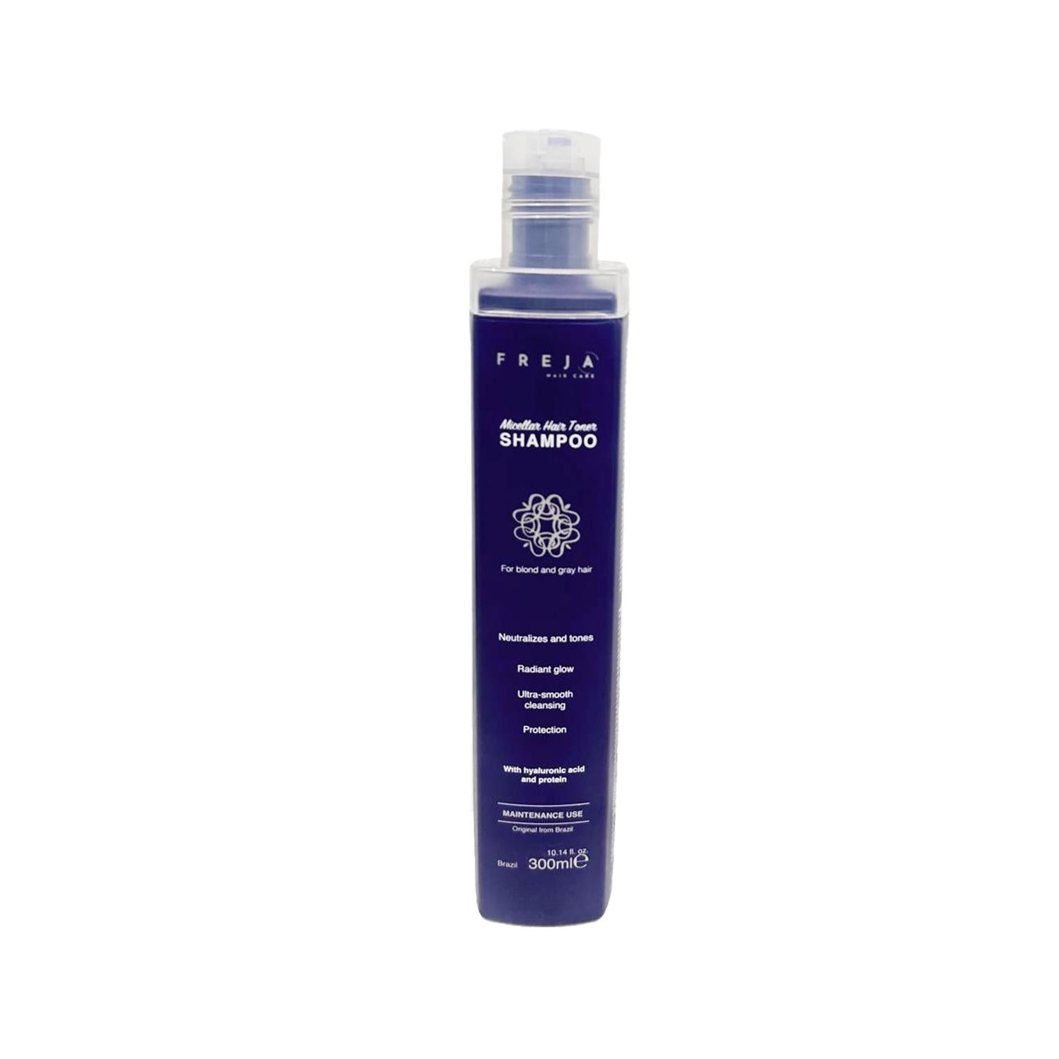FREJA Brazilian Micellar Hair Toner Butter Shampoo 300ml - Nourishing & Toning Hair Care FREJA Brazilian Micellar Hair Toner Shampoo 300ml Brazilian hair toner shampoo, micellar hair care, nourishing shampoo, hair toner with butter, 300 ml hair care product, hair care, micellar technology, nourishing butter ingredients, hair toning, Brazilian hair care, gentle cleansing, moisturizing shampoo, color vibrancy, hair softness, manageability