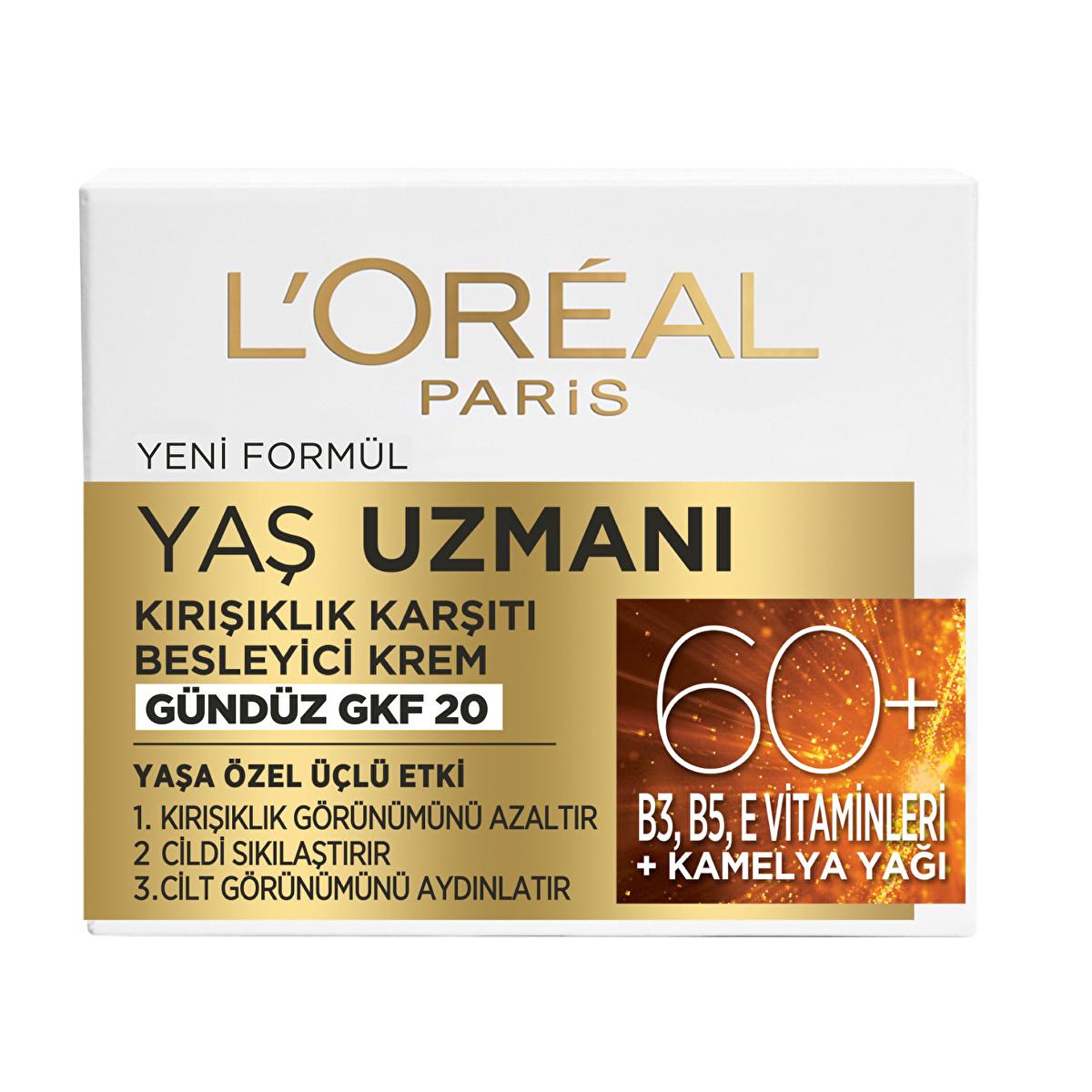 Loreal Paris Anti-Wrinkle Moisturizing Cream for Mature Skin 60+ - Nourishes, Hydrates, Reduces Wrinkles & Age Spots Loreal Paris Anti-Wrinkle Cream for 60+ Skin anti-wrinkle cream, anti-aging moisturizer, 60+ skincare, Loreal Paris Yaş Uzmanı, kırışıklık karşıtı krem, mature skin care, skincare for women, skincare for men, anti-aging skincare, moisturizing cream, wrinkle reduction, age spot correction, SPF 20, B3 vitamin, E vitamin, Opuntia Flower Extract, cosmetic, beauty, skincare routine, mature skin mo