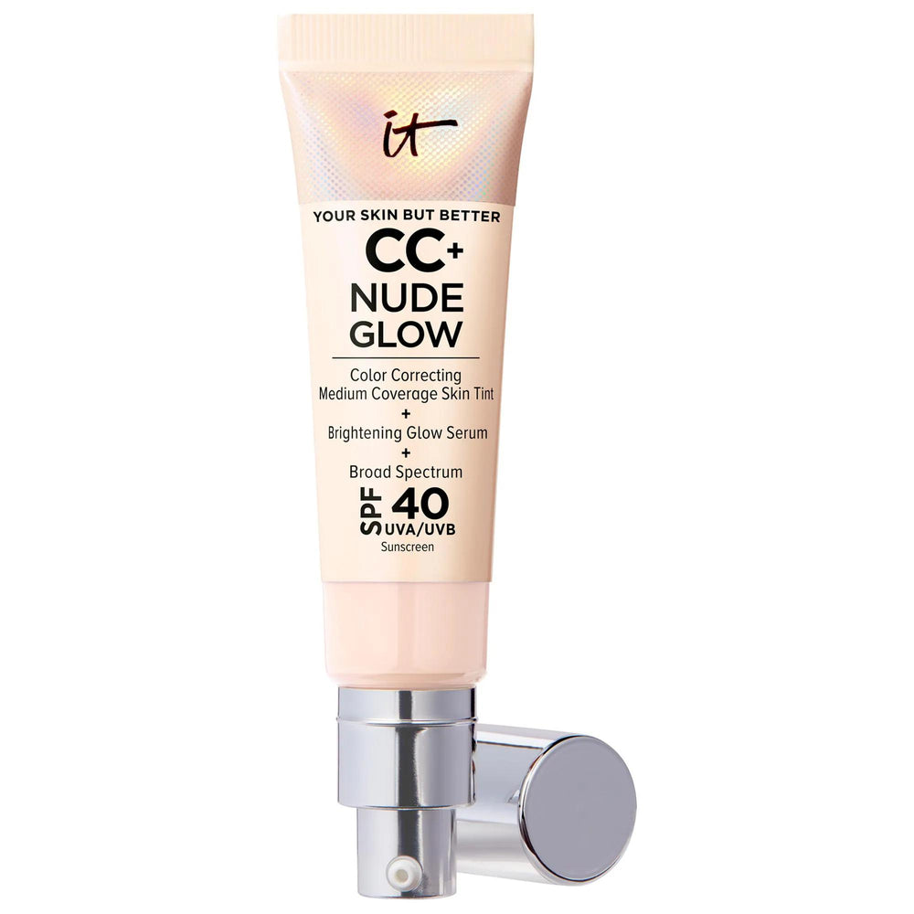 CC+ Nude Glow Lightweight Foundation + Glow Serum - SPF 40, Niacinamide, Medium Coverage, Liquid Formula CC+ Nude Glow Foundation - SPF 40 & Niacinamide Foundation with SPF 40, Glow Serum, Niacinamide Foundation, Liquid Foundation, Medium Coverage Foundation, Clean Beauty Foundation, Sunscreen Foundation, skincare benefits, radiant finish, normal skin, dry skin, combination skin, UV protection, brightening skin tone, hydration, environmental protection, sensitive skin, cleaner beauty, cosmetic liquid founda