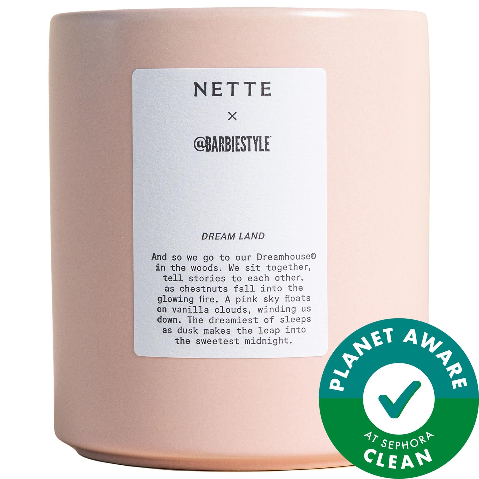 Nette x BarbieStyle™ Dream Land Scented Candle: A Luxurious Gourmand Fragrance - Pink Pepper, Roasted Chestnut, & Vanilla Bean - 55 Hour Burn Time Nette x Barbie Candle: Luxurious Gourmand Scent - 55 Hour Burn Barbie candle, Scented candle, Gourmand candle, Pink pepper candle, Roasted chestnut candle, Vanilla bean candle, Luxury candle, Home fragrance, Clean candle, Sustainable candle, Warm and spicy, cozy scent, sophisticated fragrance, long-lasting candle, coconut wax, soy wax, ceramic vessel, Barbie coll