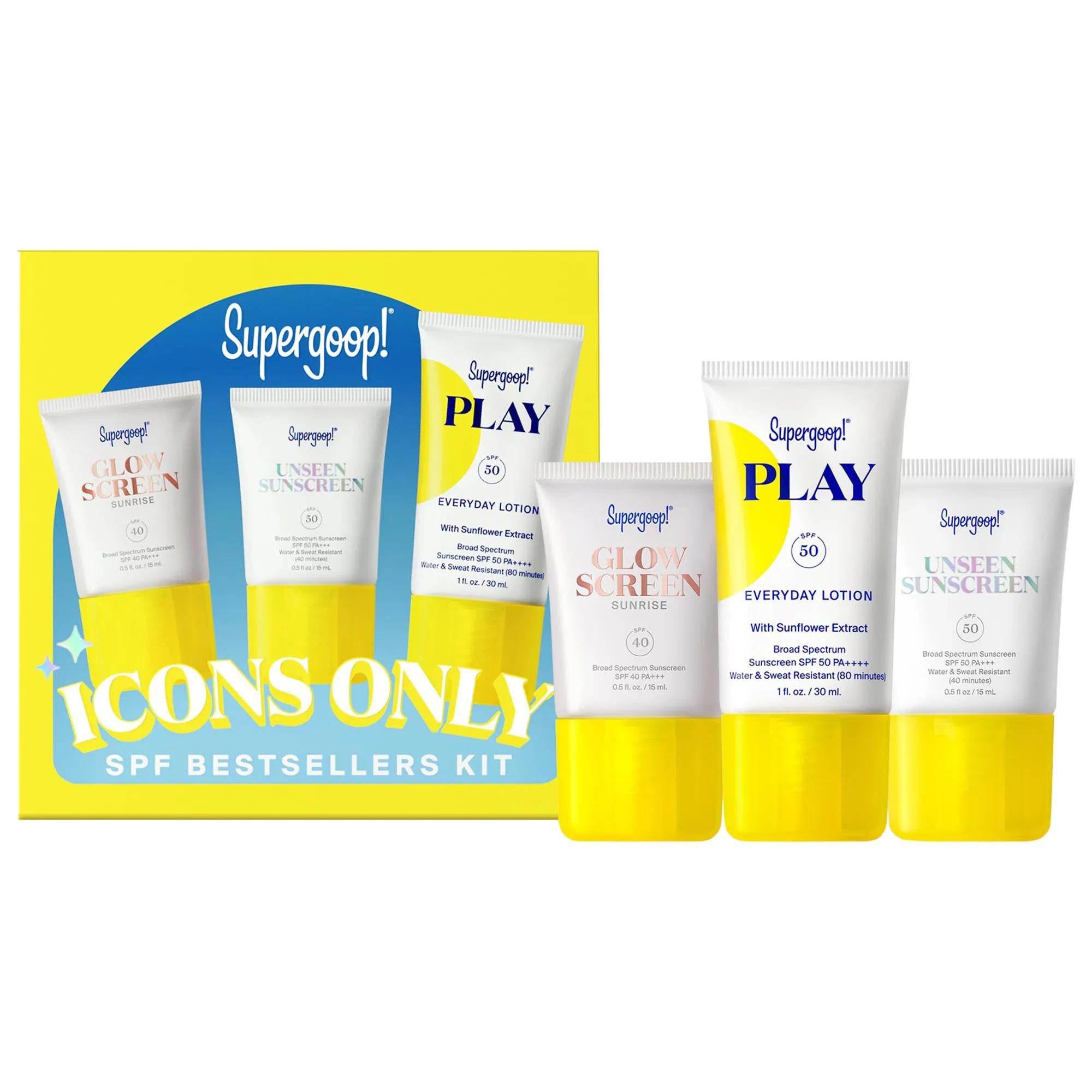 Icons Only: SPF Bestseller Kit - Invisible Sunscreen SPF 50, Glowscreen SPF 40 & PLAY Lotion SPF 50 | Reef-Safe, Broad Spectrum Sun Protection & Hydration SPF Bestseller Kit: Invisible Sunscreen SPF 50 & Glowscreen SPF 40 sunscreen SPF 50, sunscreen SPF 40, invisible sunscreen, glow sunscreen, face and body sunscreen, reef safe sunscreen, broad spectrum sunscreen, sunscreen primer, tinted sunscreen, hydrating sunscreen, sunscreen, SPF 50, SPF 40, invisible, glow, face, body, reef safe, broad spectrum, prime