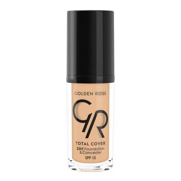 golden rose total cover foundation bottle, model applying golden rose foundation Golden Rose Total Cover 11 Nude 2 in 1 Foundation | 30ml Golden Rose Total Cover Foundation - 2 in 1 | 30ml golden-rose, total-cover-foundation, makeup, foundation, concealer, women, oil-free, cosmetics, full-coverage, ai-generated