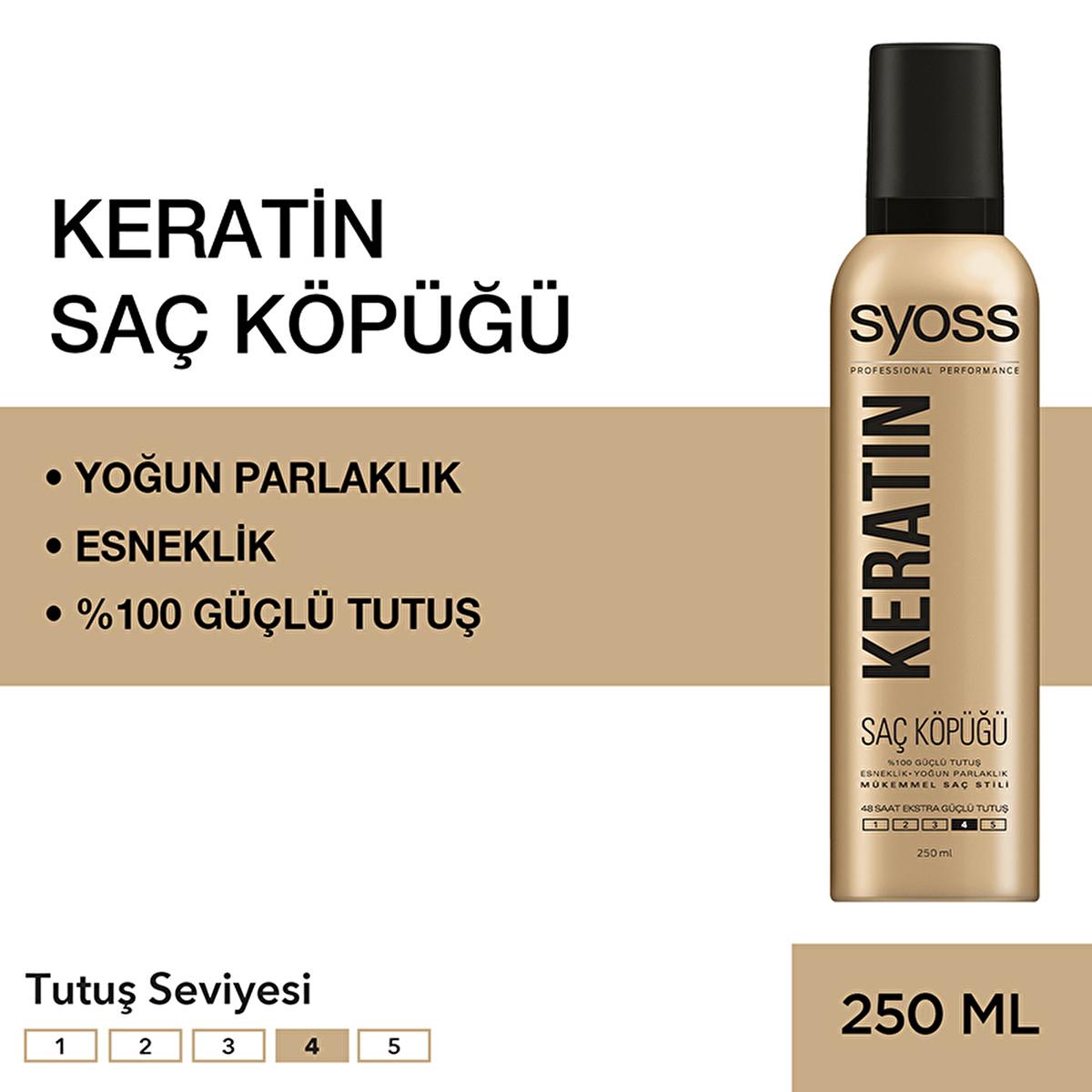 Syoss Keratin Hair Mousse - 48 Hour Strong Hold, Strengthens & Adds Shine - Syoss Keratin Saç Köpüğü 250 ml Syoss Keratin Hair Mousse - 48 Hour Strong Hold Syoss Keratin Hair Mousse, Hair Styling Products, Keratin Hair Care, Strong Hold Hair Mousse, Hair Strengthening Products, Hair Care, Styling Mousse, Keratin, Long Lasting Hold, Hair Nourishment, Syoss, Hair Products