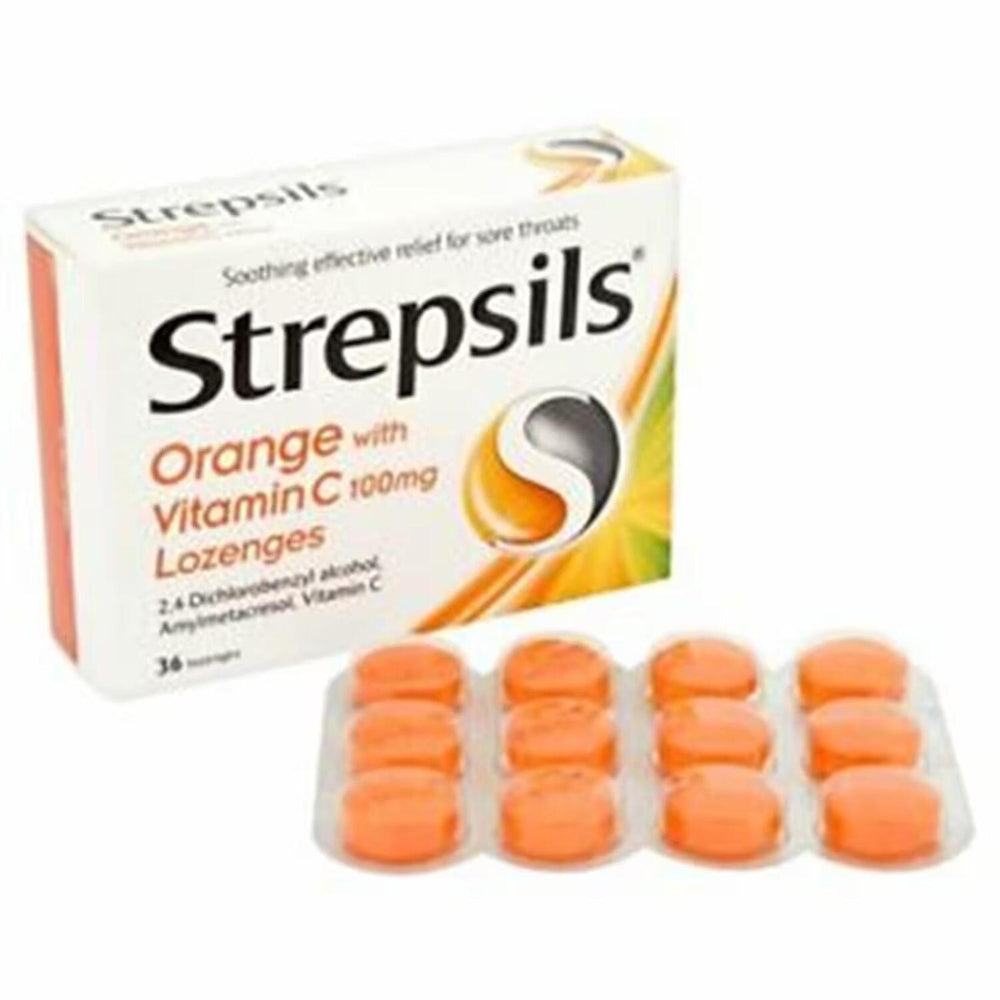Strepsils C Vitamin Orange Flavored Throat Lozenges - 24 Count - Soothe Sore Throats with Vitamin C - Vitamin & Supplement