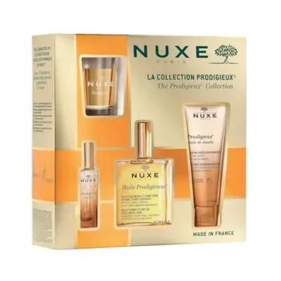 nuxe prodigieux beauty set 2024, nuxe perfume 50ml, nuxe dry oil 100ml, nuxe shower oil 100ml, nuxe candle Nuxe Prodigieux Beauty Set 2024 | Essential Skincare Nuxe Beauty Set 2024 - Essential Self-Care Products nuxe, beauty-set, women-skincare, self-care, fragrance, multi-purpose-oil, shower-oil, luxury, gift-set, ai-generated