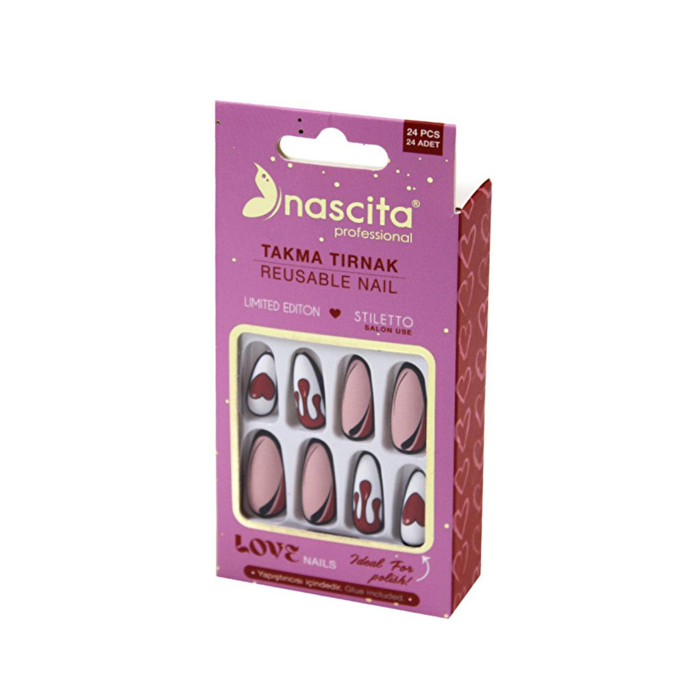 Nascita Pro Love Series Artificial Nails - Reusable, Easy to Apply, Temporary Nail Enhancement Kit - Nail Polish
