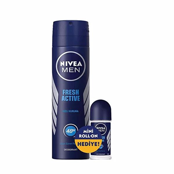 Nivea Men's Fresh Active Deodorant Spray 150ml + Roll-On 25ml - Long Lasting Protection Nivea Men's Fresh Active Deodorant - 48 Hour Protection Men's Deodorant, Long-lasting Deodorant, Nivea Deodorant, Fresh Active Deodorant, Anti-perspirant Deodorant, Deodorant Spray, Roll-On Deodorant, Men's Grooming, Personal Care, Freshness, Confidence, Dermatologically Tested, Clothing Friendly, 48 Hour Protection