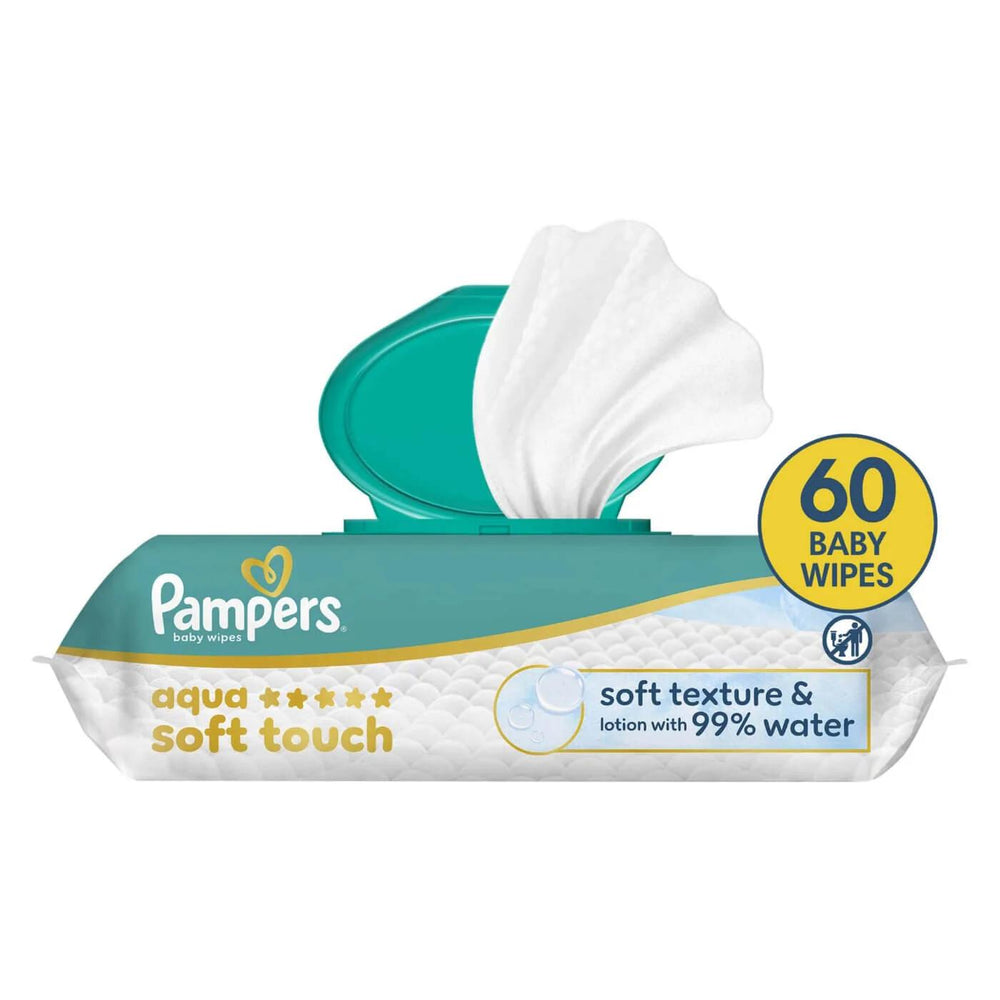 Pampers Aqua Soft Touch Wet Wipes for Sensitive Skin 60 Count