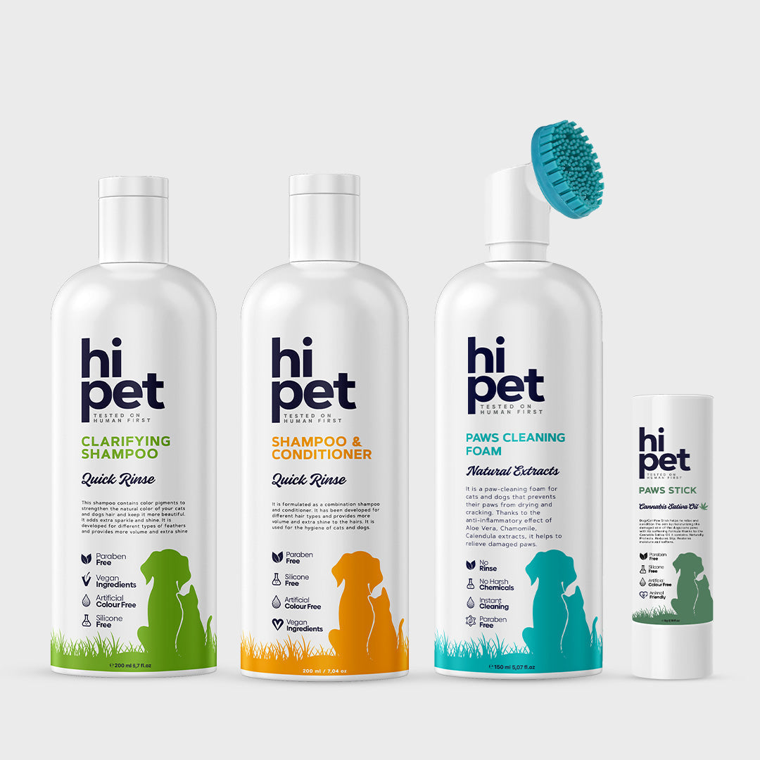 HiPet Deep Cleaning &amp; Care Package, Clarifying Shampoo + Conditioning Shampoo + Paw Cleaning Foam, 3-Piece Bundle
