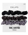 Eklips Satin Elastic Hair Ties Gentle Hold Black 3-Pack