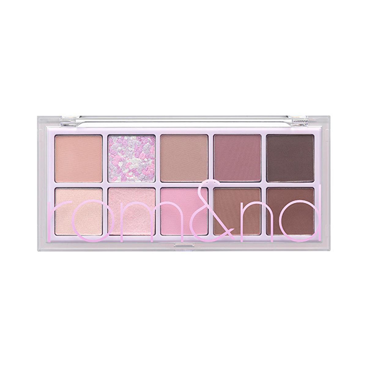 rom&nd Better Than Palette Dreamy Lilac Garden front view, swatches of rom&nd Better Than Palette Dreamy Lilac Garden, makeup look created with rom&nd Better Than Palette rom&nd Better Than Palette Far Paleti 09 Dreamy Lilac Garden - Vibrant Contrasts for Makeup Enthusiasts | 10 Shades rom&nd Better Than Palette Dreamy Lilac Garden rom&nd, better-than-palette, eye-makeup, makeup-palette, dreamy-lilac-garden, beauty-lovers, makeup-enthusiasts, cosmetics, eyeshadow, ai-generated