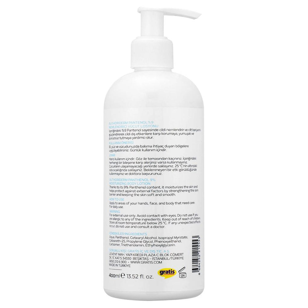Authoriderm Panthenol 9% Moisturizing Body Lotion 400 ml