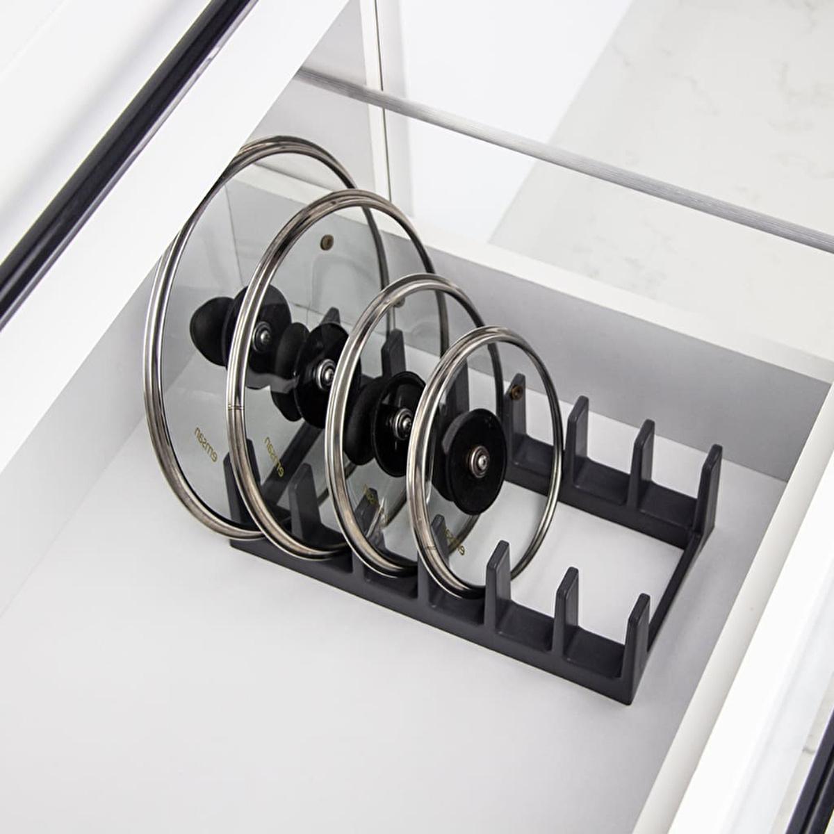 Decobella Pot Lid Organizer - Space Saving Kitchen Cabinet Organizer Holds 6 Lids, BPA-Free, Easy Access & Decluttering Decobella Pot Lid Organizer: Space Saving Kitchen Storage pot lid organizer, kitchen cabinet organizer, pot lid storage, BPA-free lid organizer, space saving kitchen organizer, cabinet lid organizer, kitchen organization, cookware lid storage, pot lid holder, pan lid organizer, kitchen storage solution, cabinet organizer, kitchen declutter, BPA-free, polypropylene, space saving, ergonomic 