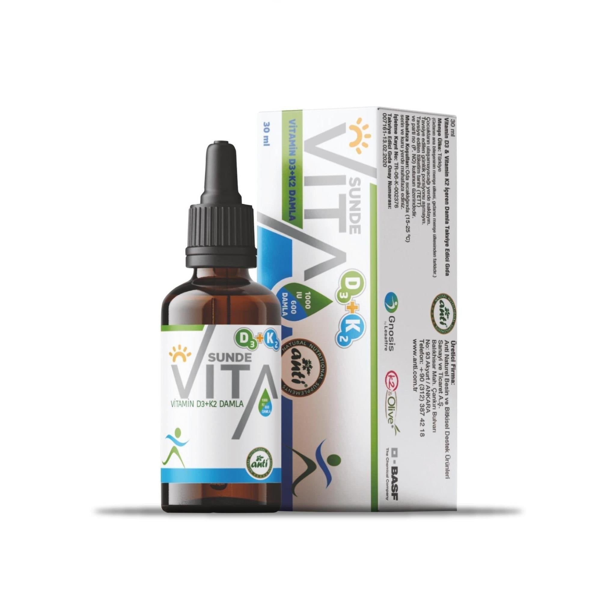 Anti Sunde Vita D3+K2 Liquid Drops for Bone Support 30 ml