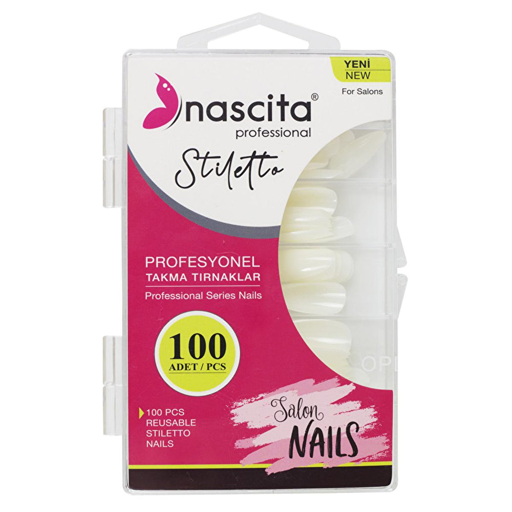 Nascita 100 Piece Reusable Stiletto Nail Tips Kit - DIY Nail Beauty Solution for Artificial Nail Enhancement - Nail Polish
