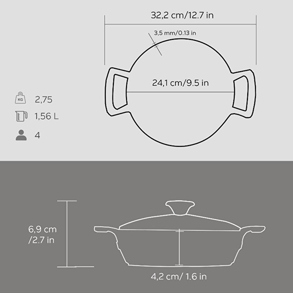 Lava Cast Iron Cookware - Round Cast Iron Pot with Glass Lid, 52.78 fl oz - Durable, Heat Retention, Induction - view 3
